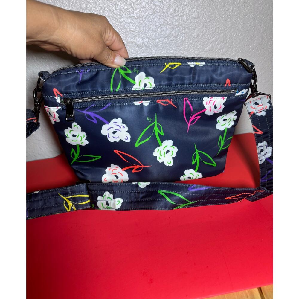 LUG Flare 2 Navy Quilted Floral Crossbody Travel Organized Mid Size Bag